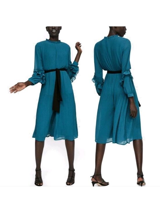 Zara Pants - NWT Zara Teal Pleated Jumpsuit - Belted, Size L